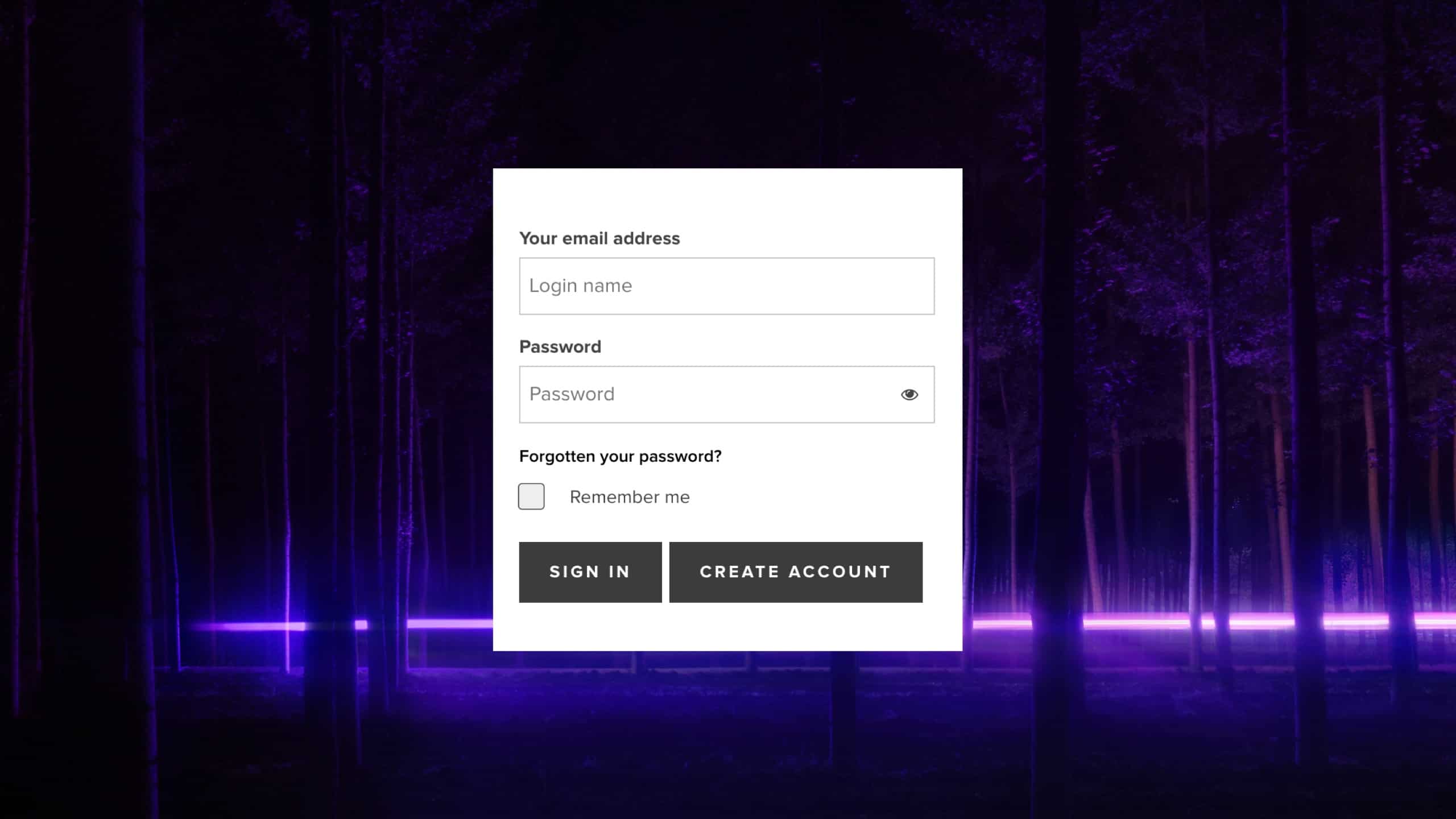 Log in screen